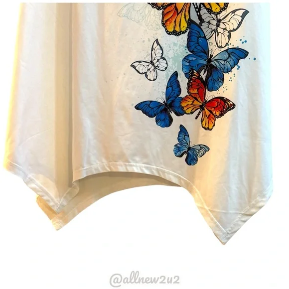 Rose Gal Swim Cover Up Butterfly Sleeveless Top Asymmetric White 2X - Picture 8 of 13